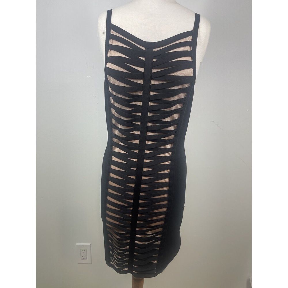 Bebe Women’s Black And Nude Ladder Cut Out Bodycon Dress Size Large Dance Sexy